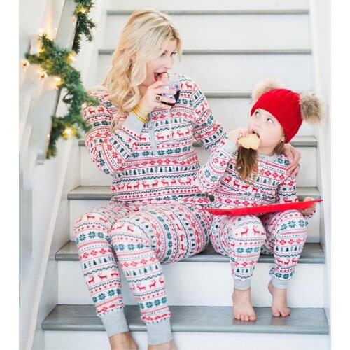 2020 Christmas Pajamas XMAS Deer Snowflake Printed Family Matching Clothes Parent-Child Sets Baby Kid Dad Mom Home Pajamas Suits
