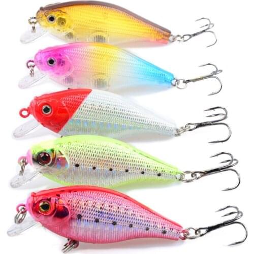 5Pcs/set Sea Fishing Lures 6.5cm/7.2g Artificial Crank Plastic Hard Bait 3D Eyes Steel Ball Bionic Bait Wobbler 6# Sharp Hook