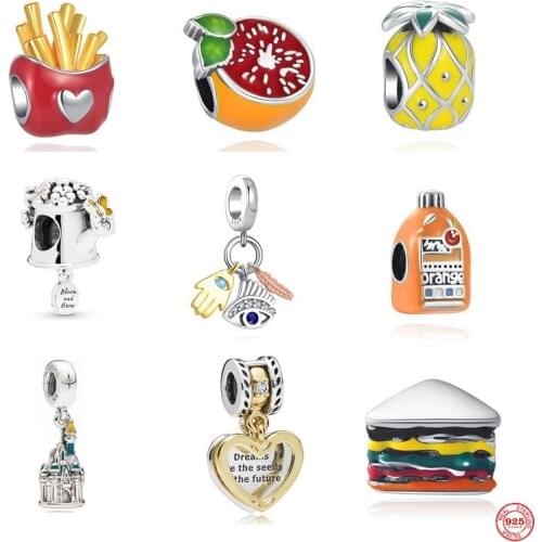 New Summer Fruit Grapefruit Popcorn Pineapple Bead Fit Original Pandora Charms Silver 925 Bracelet DIY Women Jewelry Accessories