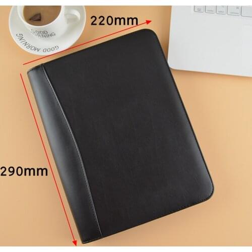 PU leather Business Padfolio Manager bag with Calculator zipper B5 18K Black Classic Sales Man Writing Pad Memo Pad Briefcase