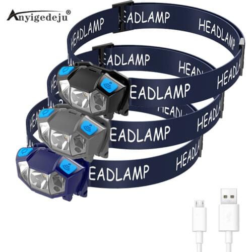 ANYIGE USB Charge Induction Headlight XPE Motion Sensor Headlamp 5-Mode Hunting Flashlight Camping Head Torch Built-in Battery
