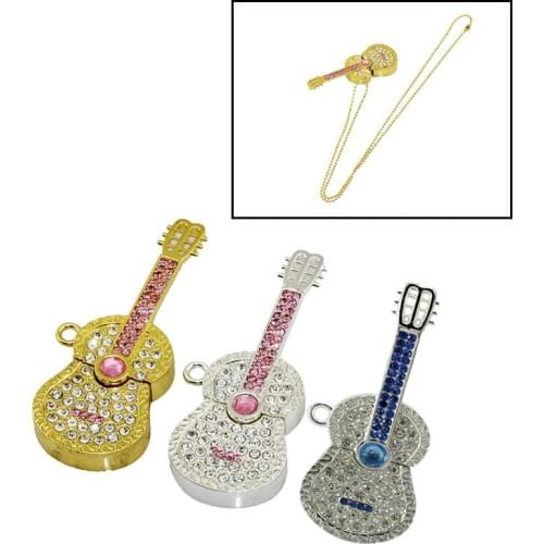 Colorful Diamond USB Flash Drive 8GB 16GB Pen Drive 32GB Pendrive U Disk Gold Silver Crystal Guitar Memory Stick Storage Gift