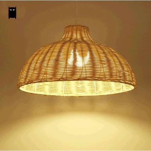 Round Natural Wicker Pendant Light Fixture Asia Japanese Rustic Primitive Hanging Lamp Luminaria Indoor Home Dining Table Room