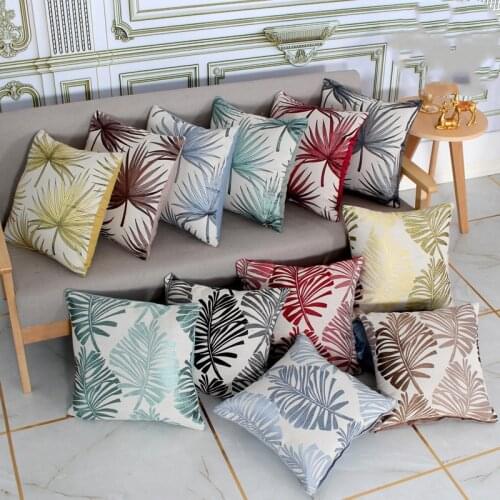 Linen Office Cushion Cover Simple Home Pillowcase Fashion Home Textile Sofa Pillowcase Popular Palm Leaf Pattern 1Piece