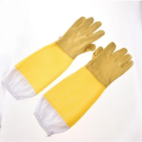 Hot Beekeeping Gloves Protective Sleeves Breathable Yellow Mesh White Sheepskin And Cloth For Apiculture Beekeeping Gloves