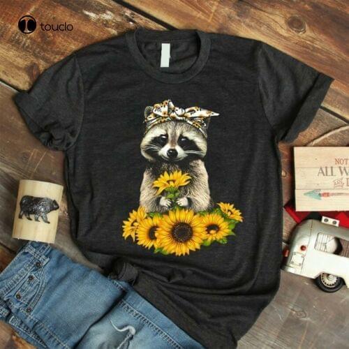 Cute Raccoon With Sunflower Gift For Mom, Friends Unisex T-Shirt