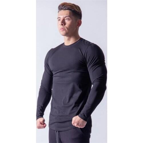 Mens Fitness T Shirt Autumn Long Sleeve T-shirt Men Plain Gym Clothing Compression Shirt Slim Fit O-neck Cotton T shirt Homme