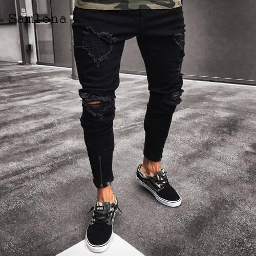 2021 European and American style Mens Fashion Jeans Casual Skinny Trousers Patchwork Hole Ripped Motorcycle Hip Hop Denim pants