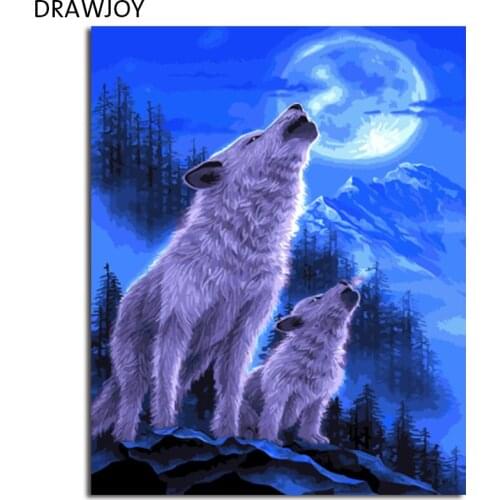 DRAWJOY Framed Animal Wolf DIY Painting By Numbers On Canvas Painting And Calligraphy Wall Art For Home Decor 40x50