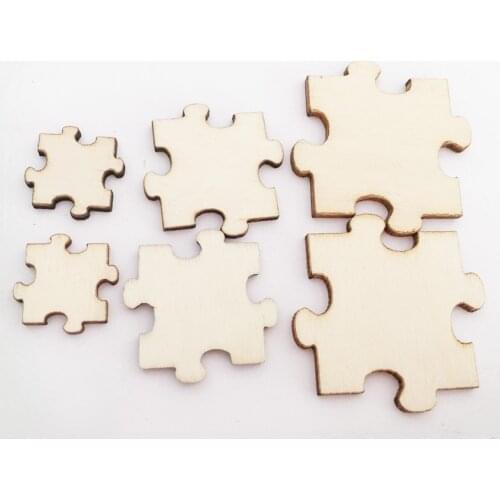 50pcs Unfinished Wood Puzzle Laser Cut Out Natural Wood Pieces DIY Wood Crafts Square Puzzle of Wood Puzzle Party Decoration