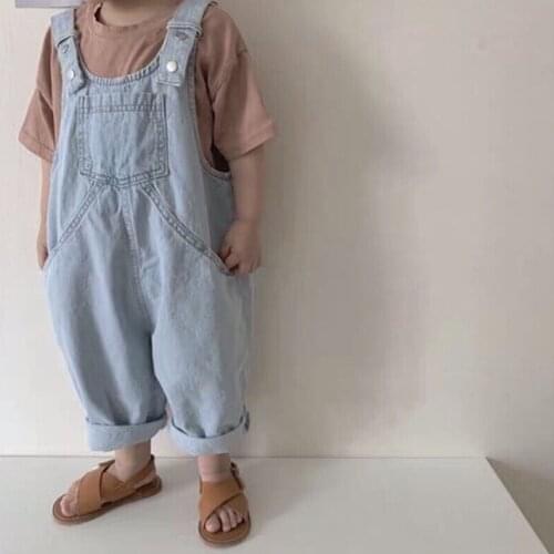 2021 Korean Summer New Childrens Cotton Thin Denim Overall Retro Loose Overall toddler pants girls pants