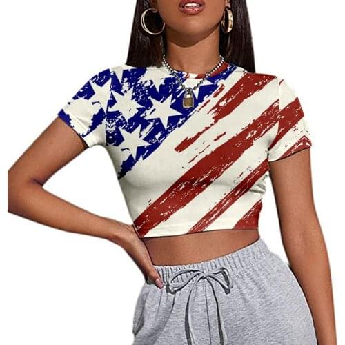 2021 Summer New American Independence Day Printed Slim Short Navel T-Shirt Casual T-Shirts Women Short Sleeve Tops Streetwear