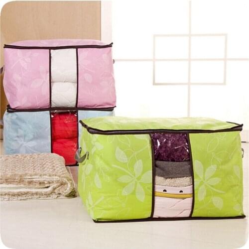 Home Closet Organization Quilt Storage Bag Nonwoven Transparent PVC Window Dustproof Moistureproof for Clothes Blanket Sheets