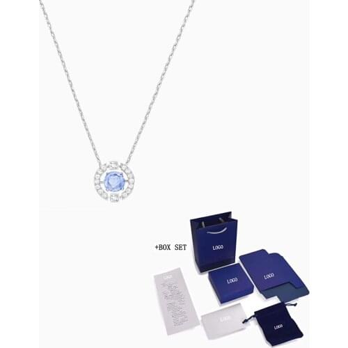 SWA Necklace New SPARKLING DANCE ROUND Necklace Exquisite Dynamic Round Blue Shiny Crystal WomenS Jewelry Gift Free Shipping
