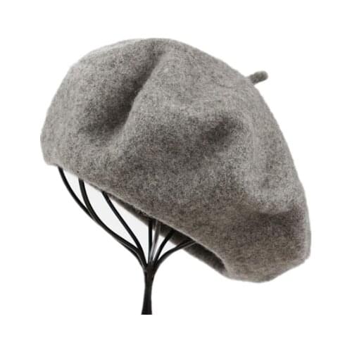 Hot Design Winter Hat Wool Beret Women Solid Pure Woolen Hats for Women Vintage Gray Yellow Purple Blue Female French Beret Hat