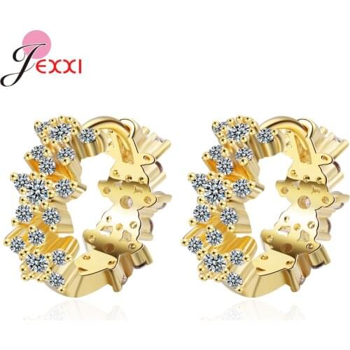Simple Fashion 925 Sterling Silver Flower Hoop Earrings Minimalist Fine Jewelry Gift Cubic Zirconia Rhinestone Female Brincos