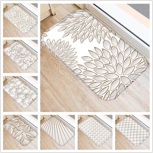 Silver White Flower Anti-Slip Doormat Kitchen Entrance Door Mat Flannel Carpet Rubber Creative Indoor Floor Mats Rug