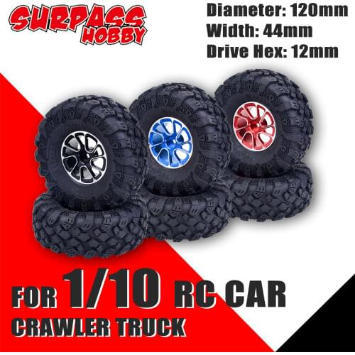 SURPASS HOBBY 4PCS Crawler wheels tires 120mm 1.77 inch truck tires Rubber Tyre wheel for 1/10 RC Car TRAXXAS TRX4 Axial SCX10