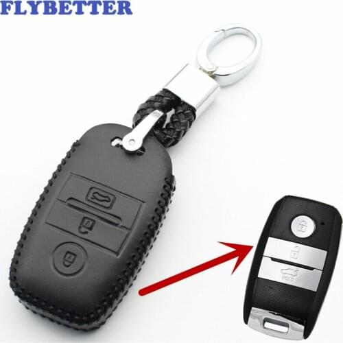 FLYBETTER Genuine Leather 3Button Smart Key Case Cover For Kia KX3/KX5/K3S/RIO/Ceed/Cerato/Optima/K5/Sportage/Sorento L212