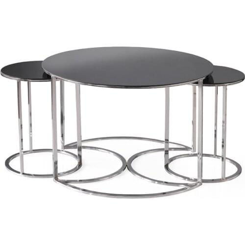 Modern Athens Middle coffee table Set Chrome Plated Smoked Glass coffee tables table basse furniture living room table