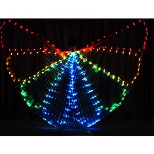 LED Lights Belly Dance Wing Isis Wings with Sticks for Adult Dance Costumes Famcy Dress Prop Performance Clothing for Halloween
