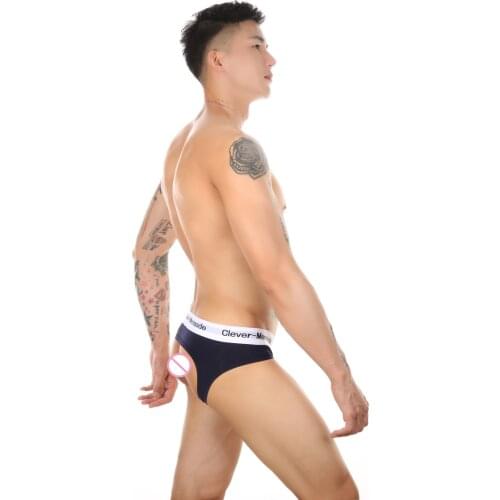 Men Backless Underwear Cotton Sexy Briefs Male Breathable Soft Comfortable Underpants Low Waist U Convex Brief