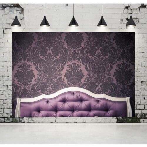 Vinylbds Purple Headboard Bed Photography Backdrops European Pattern Wallpaper Newborn Baby Photo Studio Background for Children