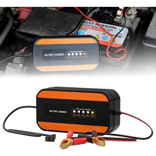 AC 100-240V 2A Portable Full Automatic Car Motorcycle Battery Charger 50-60Hz with LED Power Display Charger ABS PVC Metal