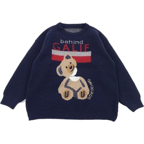 Cartoon Bear Jacquard Harakuju Women Knit Pullover Sweaters 2021 Winter Warm Kawaii Cute Knitwear Female Basic Soft Jumpers Tops