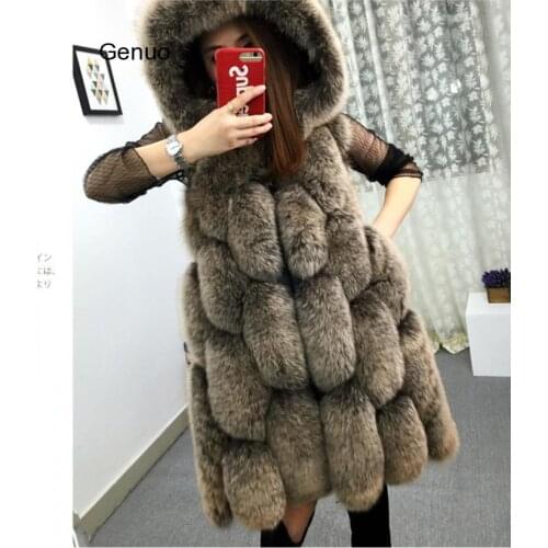 Winter Vest Jacket Pure Color Sleeveless Faux Fox Fur Women Outwear Warm Thicken Casual Coat Hoodie Outwaer Flurry Outwear