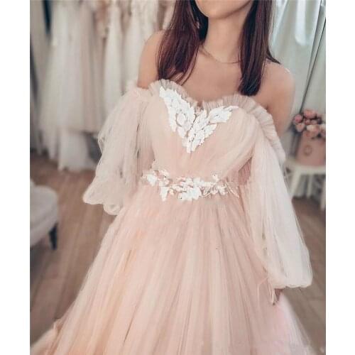 Sexy Sweetheart Blush Tiered Wedding Dresses Plus Size Long Sleeve Garden 2021 Lace Bride Ball African Arabic Wedding Gowns