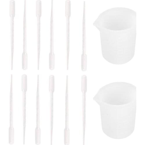 14Pcs Silicone Mixing Cups Epoxy Resin Silicone Measuring Cups 100ml Plastic Droppers Pipettes Jewelry Making Tools
