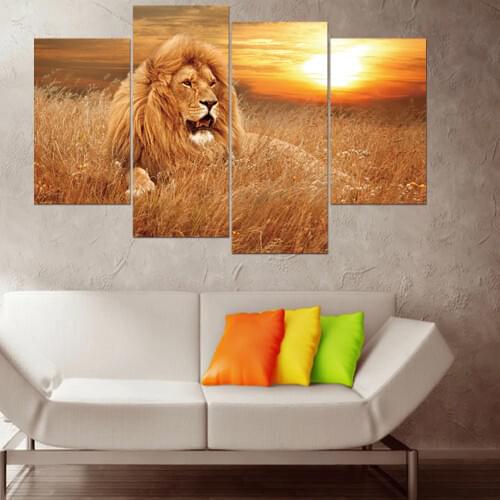 4pcs/set 3D African Lion Combination Wall Stickers Home Decor Living Room Wall Decals Self-adhesive DIY Art Mural Animal Poster