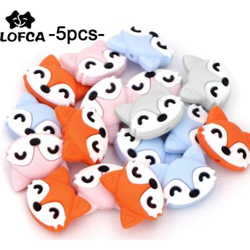 LOFCA 5pcs Baby Teething Fox Silicone Beads DIY Food Grade Silicone Rodent Toy Nurse Gift Accessories BPA Free silicone beads