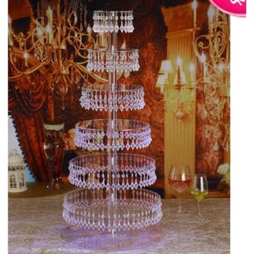 7 Tiers wedding crystal acrylic Cake Stand - Round cake display cupcake holder with bead strands Wedding Decoration