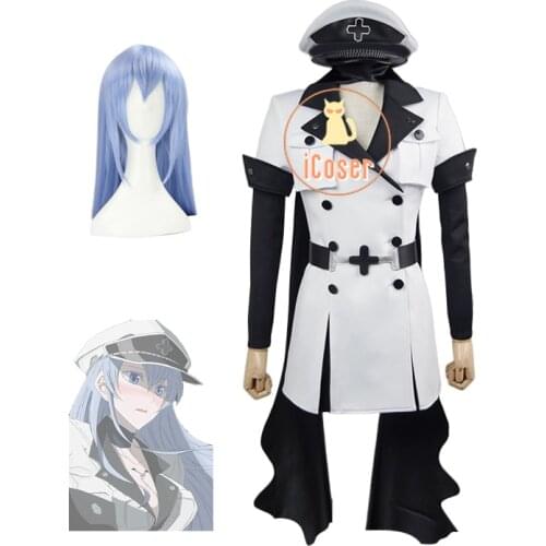 Akame Ga KILL! Jaegers Esdeath Cosplay Costume Women Uniform Black White Outfit Halloween Costume Anime Blue Long Straight Wig