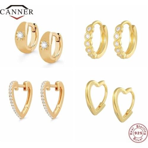 CANNER Real 925 Sterling Silver Heart Shaped Hoop Earrings for Women Huggie Piercing Circle Earring Jewelry Pendientes Brincos