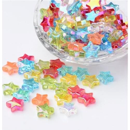Julie Wang 100pcs 10mm Acrylic Star Beads Transparent Multicolor Star Spacer Bead Bracelet Jewelry Making Accessory