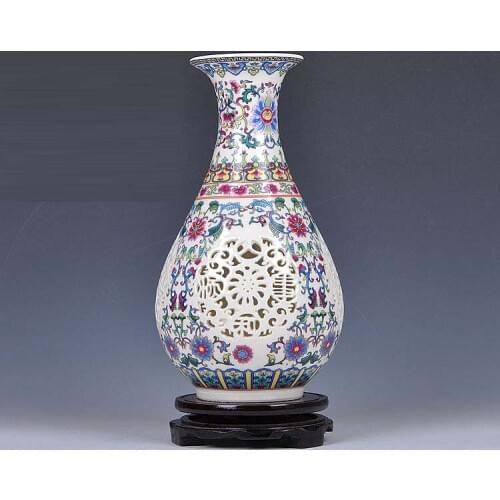 Jingdezhen ceramics hollowed blue and white vase living room decoration modern simple home decorations wedding gifts