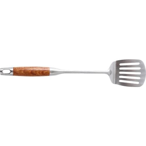 Wood Spatula Spoon Colander Stainless Steel Spatula Spoon Thickening Spatula Frying Shovel Multi-piece Home Set