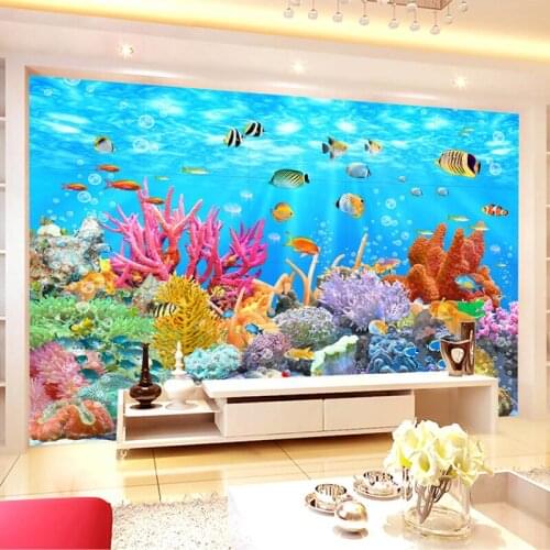 Custom 3D Mural Wall Paper Coral Seabed World Background Wall Murales De Pared 3D Room Wallpaper Landscape For Kids' Room Murals