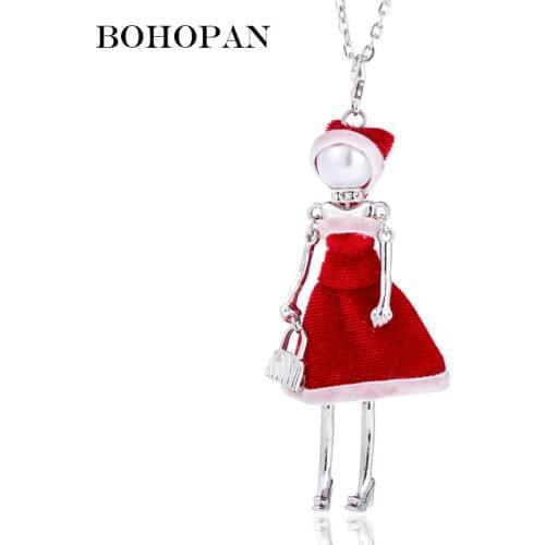 Red Dress Cat Doll Pendants Necklace Girl Silver Chain Choker Necklace Fashion Jewelry Women Bijoux Party Gifts collares kolye