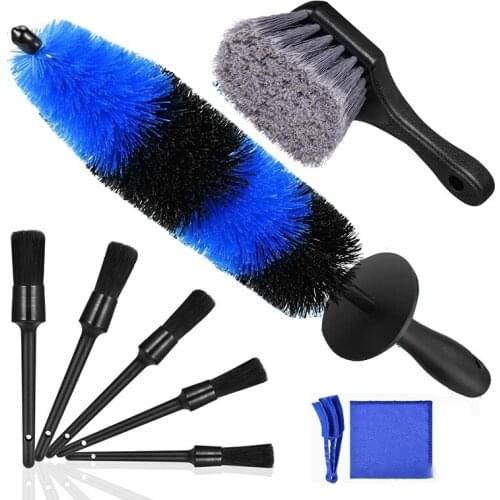 NEW-9Pcs Wheel Tire Brush Set for Cleaning Wheels, Car Wash Wheel Cleaner Rim Brushes Kit for Automotive Cleaning