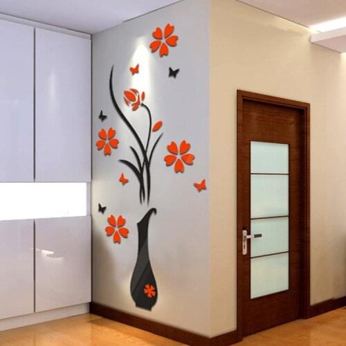 Wall Sticker PE Foam 3D Switch Stickers DIY Vase Flower Tree Crystal Arcylic 3D Wall Stickers Decal Home Decor Room Decoration