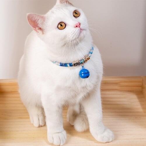 New Cat Bells Cat Retro Style Shrinkable Japanese Cat Collar With Bell Adjustable Buckle Cotton Collar Kitten Puppies