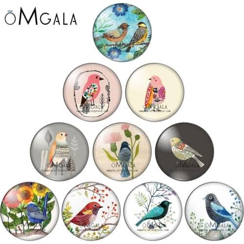 Lovely Bird with Flower Plants Art Paintings 12mm/16mm/18mm/25mm Round photo glass cabochon demo flat back Making findings