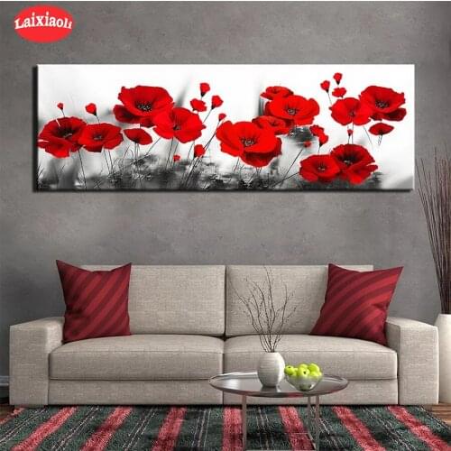 Full Square round drill Diamond painting Abstract art, red poppies Diamond embroidery Cross stitch resin office wall decor