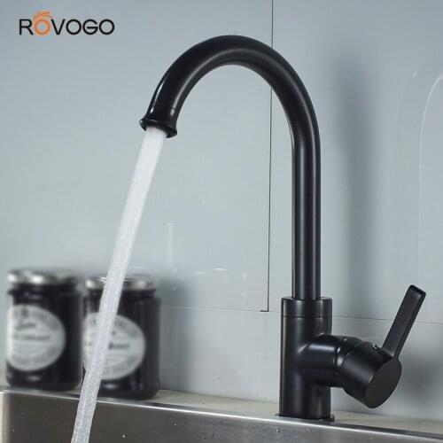 ROVOGO Black Kitchen Faucet, Single Level Kitchen Sink Faucets Hot Cold Water Mixer Tap