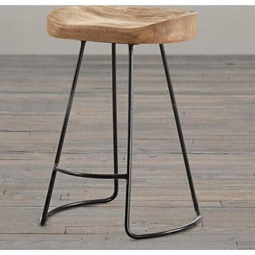 Modern Simple Solid Wood Iron Bar Chair American Retro Bar Chair High Chair Bar Stool Front Desk Chair Coffee Chair