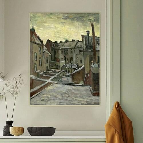 Van Gogh《Backyards of Old Houses in Antwerp in the Snow》Canvas Oil Painting Aesthetic Picture Wall Hanging Decor Home Decoration